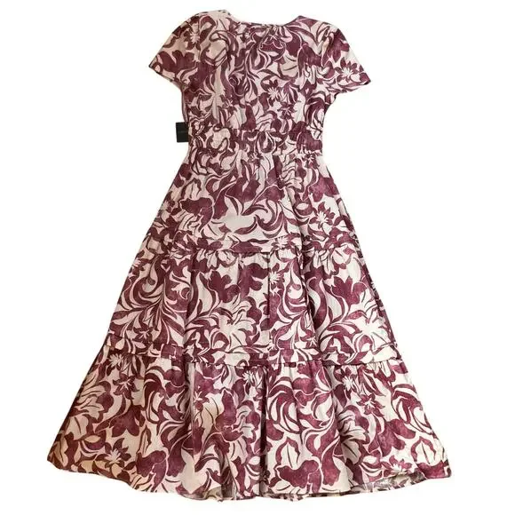 Cynthia Rowley Floral Tiered Maxi Dress Size Large Purple Cream - Picture 3 of 7